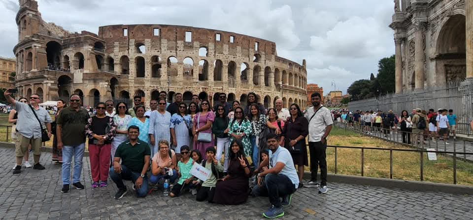 Group near historical monument